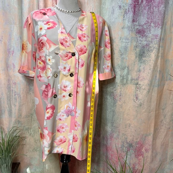 VTG 📌Michele Boyard 90s Floral Design Long Blouse with Double Row Button Down - Picture 9 of 16
